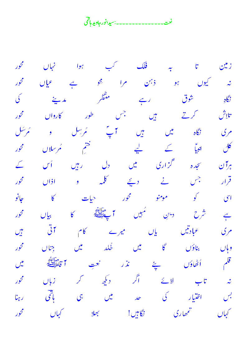 محور کی ردیف میں نعت کا نذرا۔۔۔سیدانورجاویدہاشمی